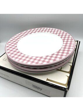 Lenox Totally Tikaa Pink Gingham Dinner Plates Set of 4
